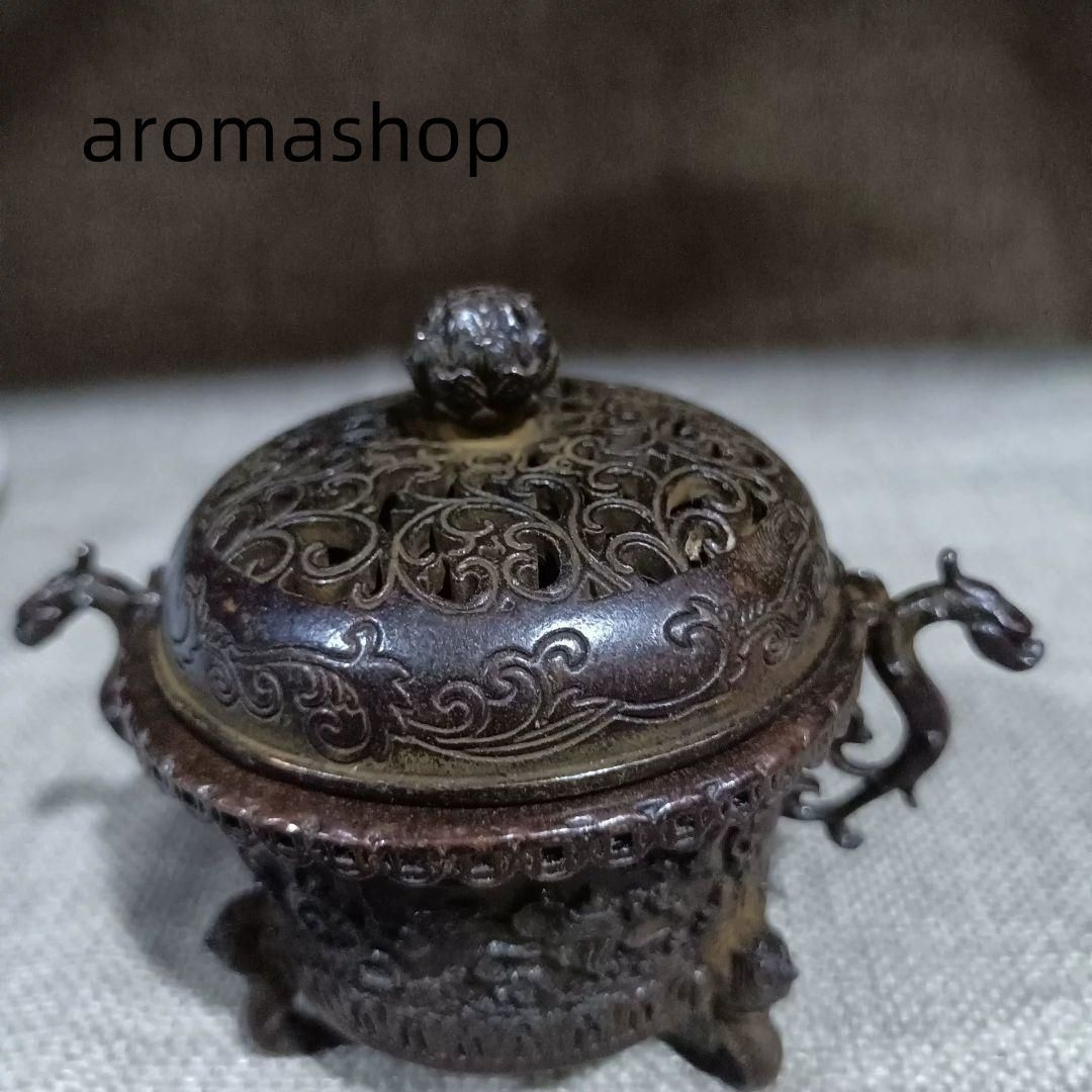 銅器 三足鼎 チ首竜双耳香炉 焼香炉 香道具 茶道具 装飾品 工芸品 置物