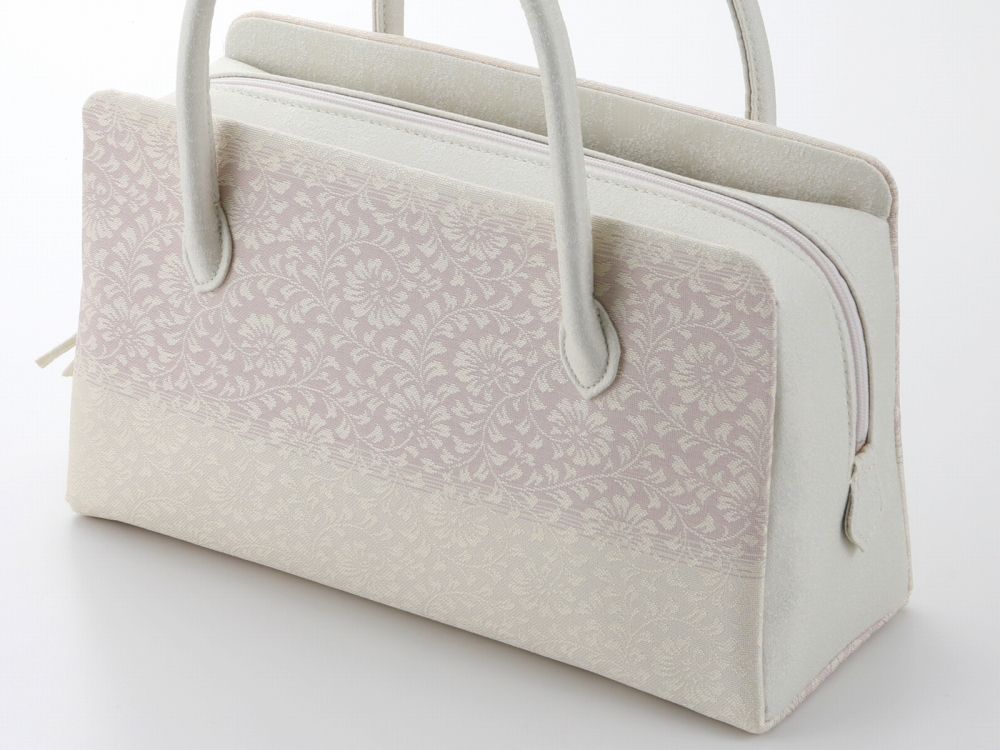 西陣織 帯地 正絹 利休バッグ 手提げ ハンドバッグ ベージュ系 ラベンダー ri-265-G