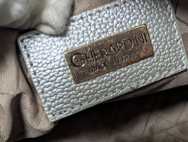 ゲラルディーニ ２WAY　ハンドバッグ　ショルダーバッグ ミニトートバッグ シルバー スタッズ　総柄 ソフティ ナイロン レディース GHERA ゲラルディーニ 2WAY ハンドバッグ ショルダーバッグ ミニトート