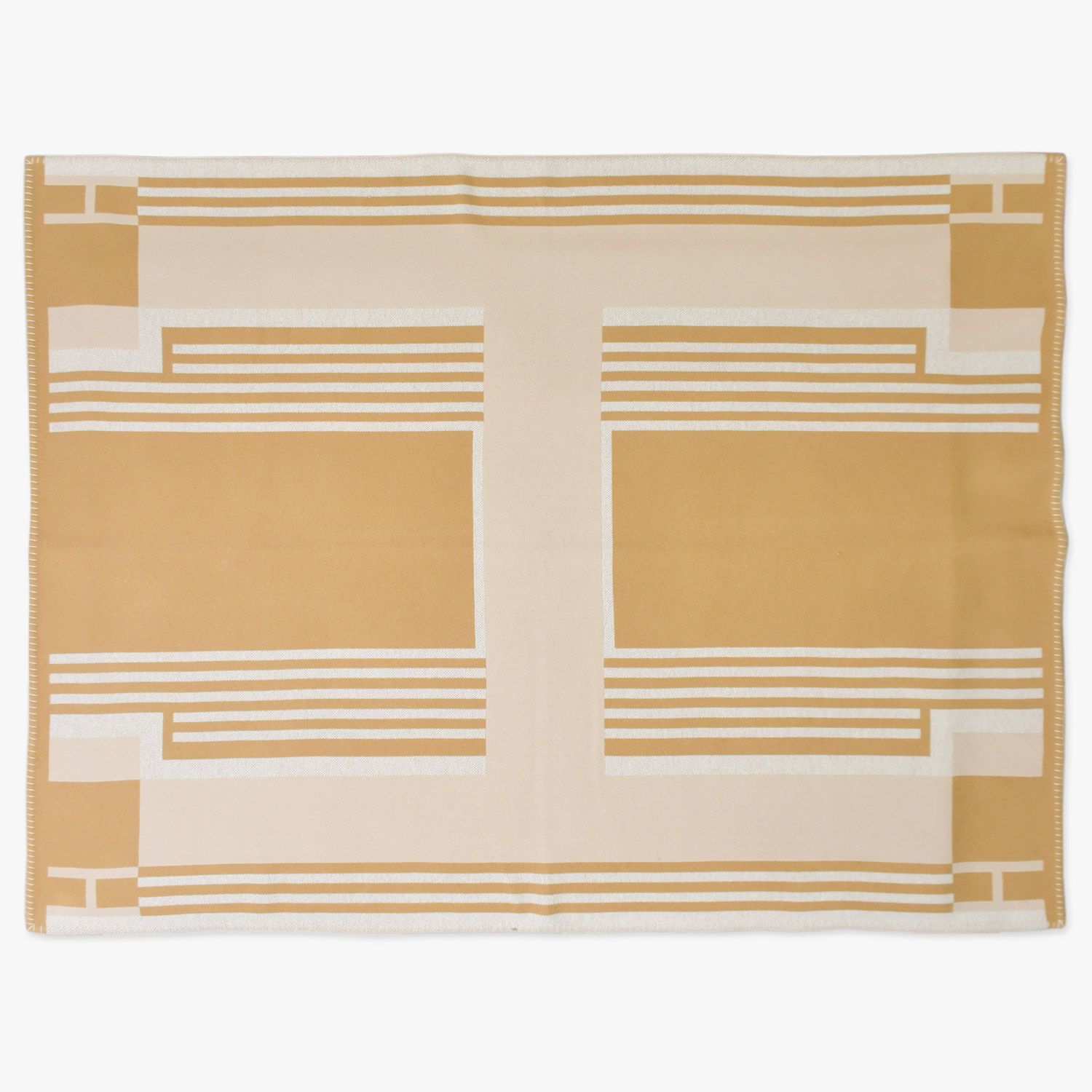 HERMES エルメス ブレード アヴァロン ブランケット ベージュ ブラウン ウール カシミヤ 4 b 010045