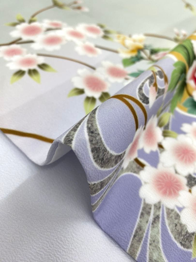 訪問着 流水 桜 牡丹 枝桜 ポリエステル AP 010