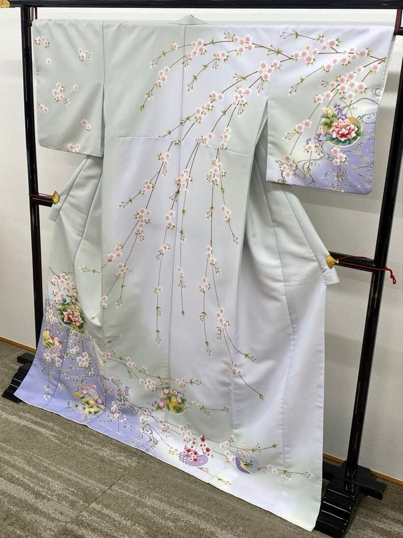  訪問着 流水 桜 牡丹 枝桜 ポリエステル AP 010 訪問着 付け下げ 着物