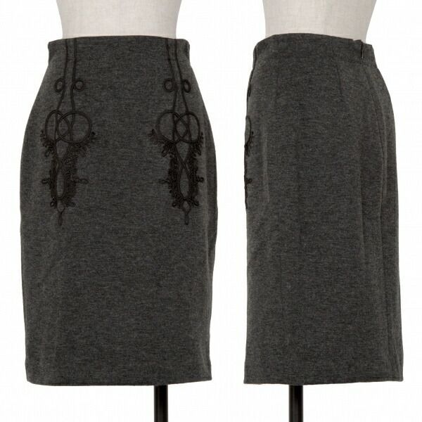ジャンポールゴルチエ ファムJean Paul GAULTIER FEMME エンブロイダリーアクリルウールニットスカート チャコール40