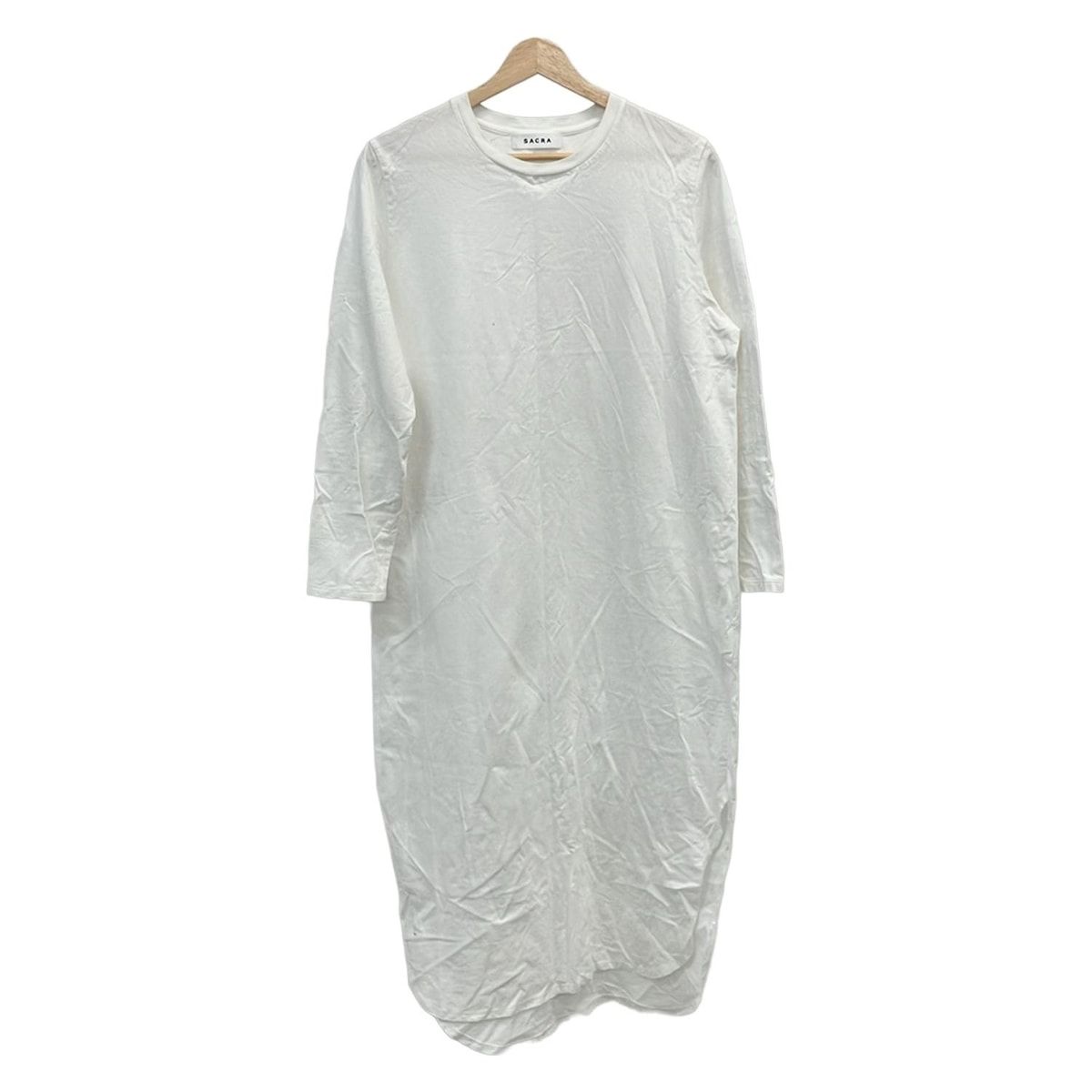 SACRA サクラ ワンピース サイズ38 M レディース 白 クルーネック 長袖 ロング