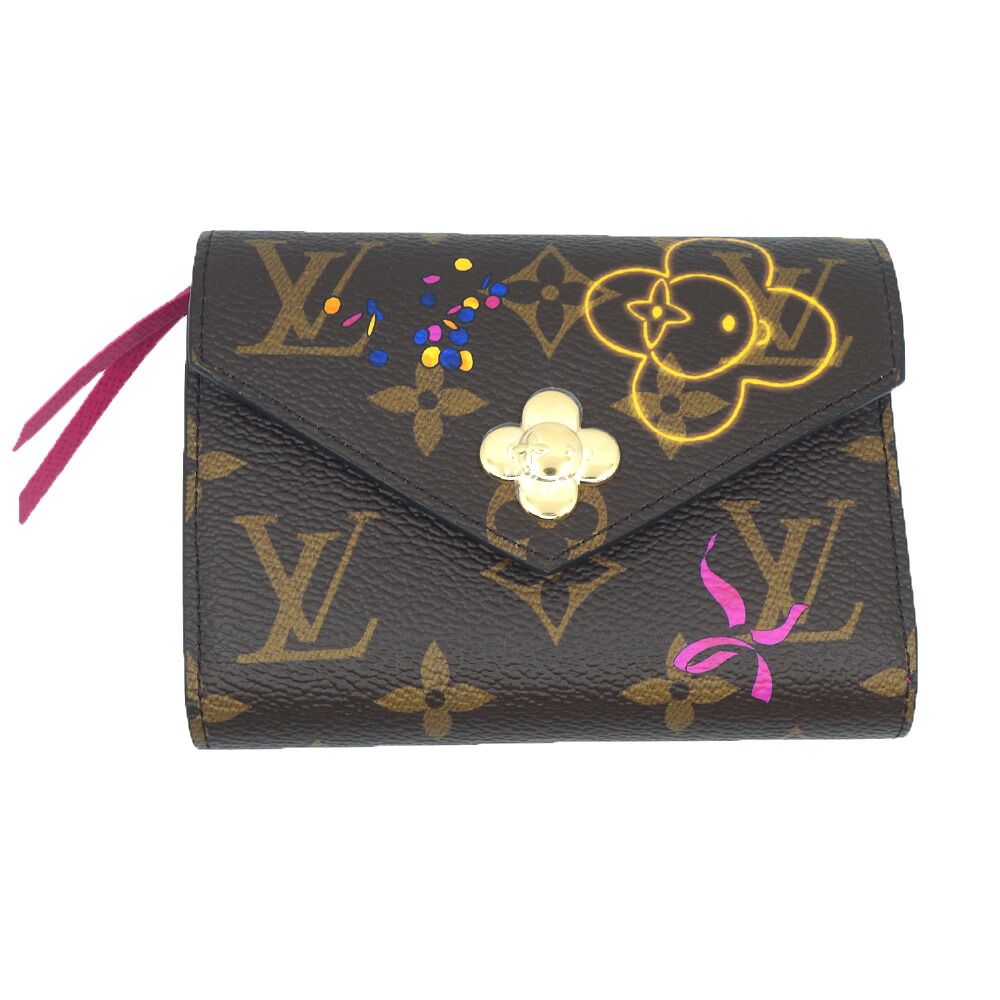 栄 ルイヴィトン M 15337 ポルトフォイユ ヴィクトリーヌ 三つ折り財布 モノグラム ブラウン ピンク ゴールド金具 箱