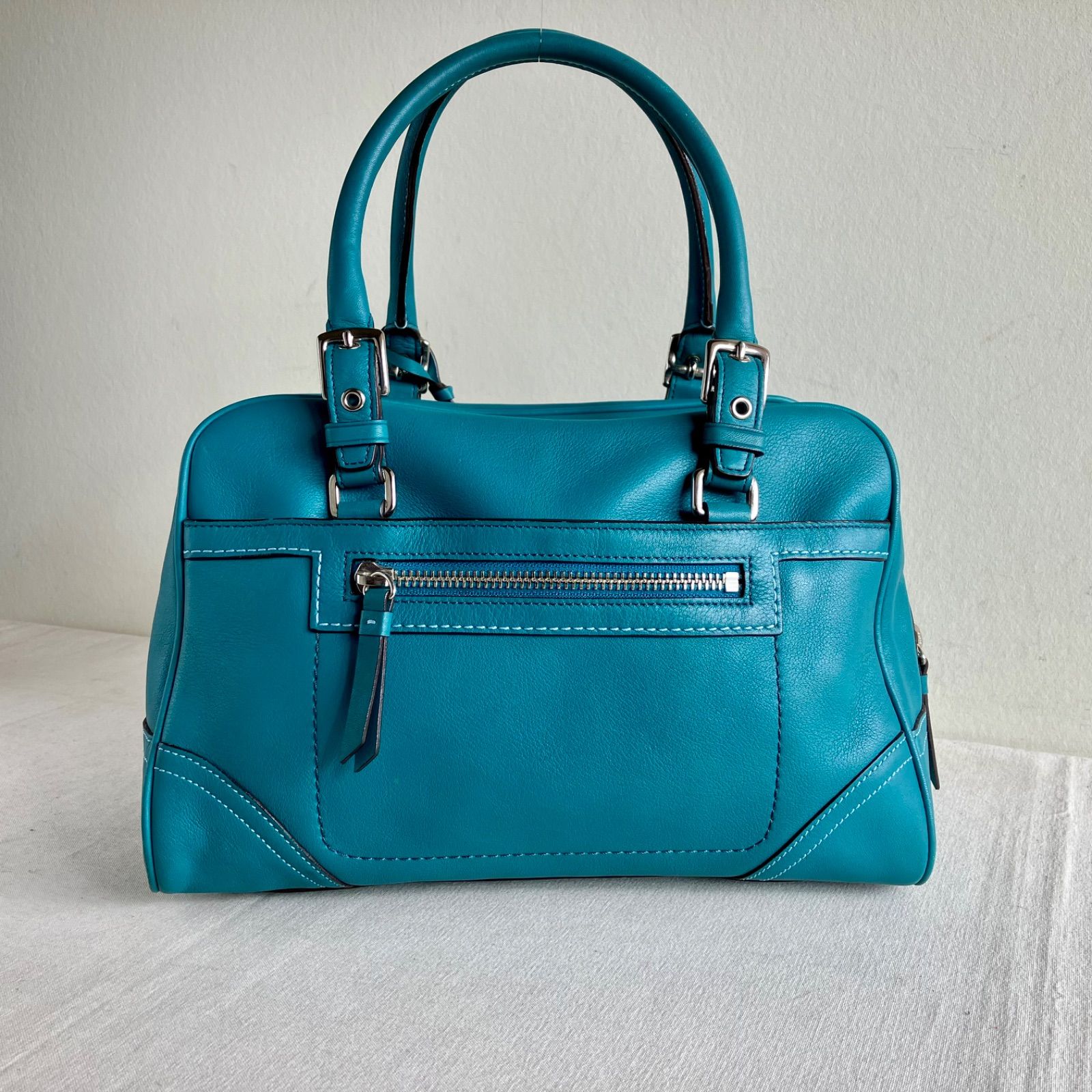 バッグ Rera Coach Leather Soho Bag Sky Blue Coach Soho Leather Satchel Teal Turquoise Blue Full-Grain Purse