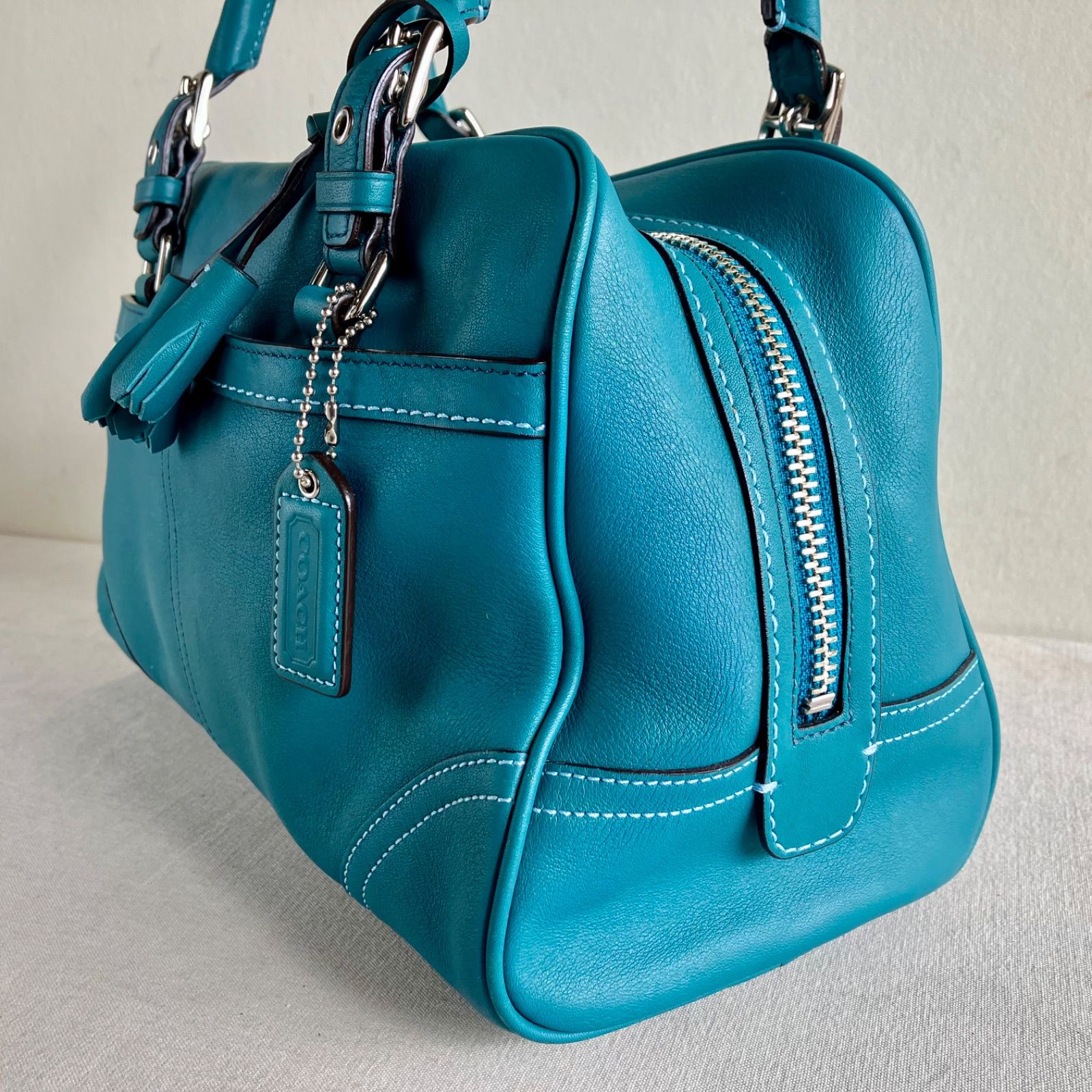 Coach Soho Leather Satchel Teal Turquoise Blue Full-Grain Purse