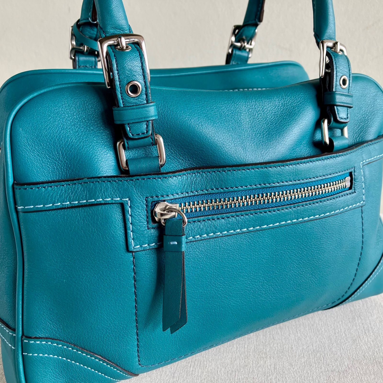 Coach Soho Leather Satchel Teal Turquoise Blue Full-Grain Purse