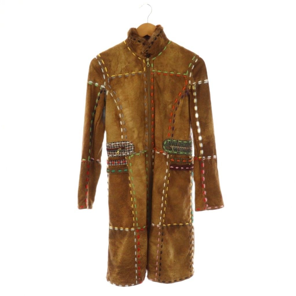 フローラスミス FLORA SMITH レザーコート ステッチ 40 ブラウン  