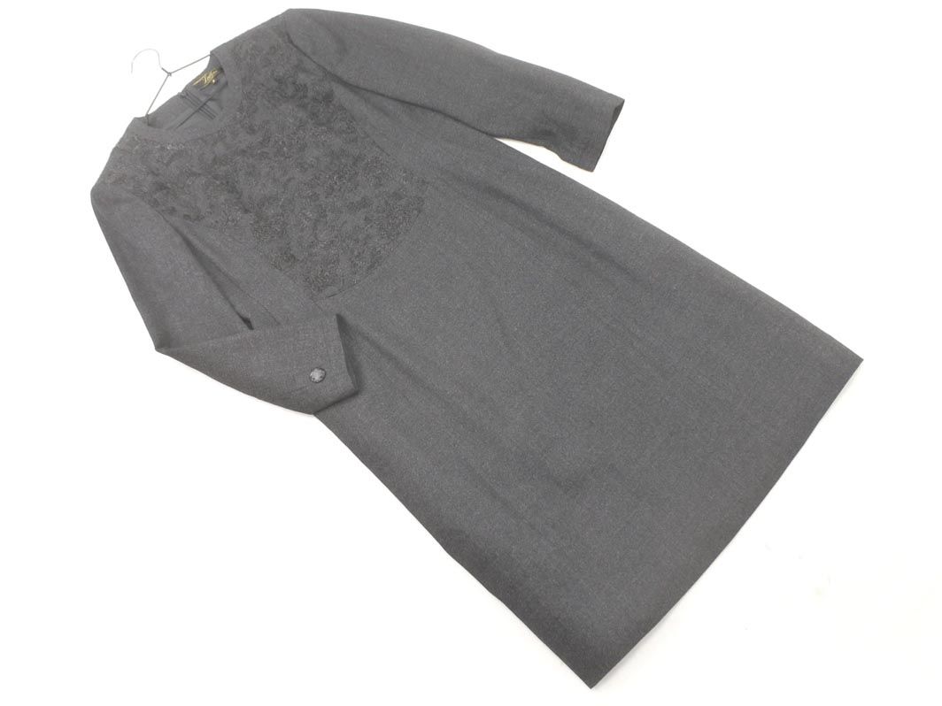 美品 レリアン 9 ワンピース グレー Leilian レリアン ウール混 ワンピース size9/黒 ◇□ レディース