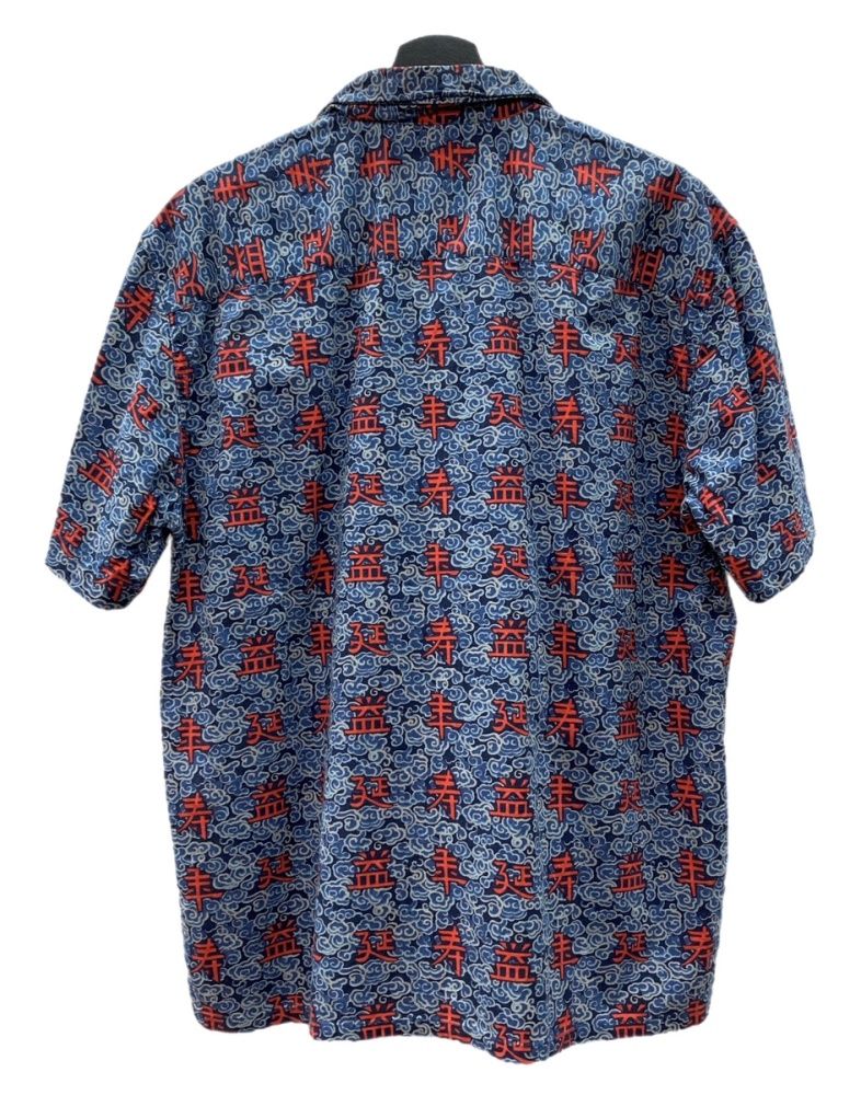 ラルフローレン RalphLauren POLO JEANS 90 s 00 OPEN COLLAR SHIRT オープン カラー シャツ アロハ パートナー21 和柄 開襟 漢字 半袖 青 半袖シャツ 総柄 ブルー Sサイズ 104 MT-2351