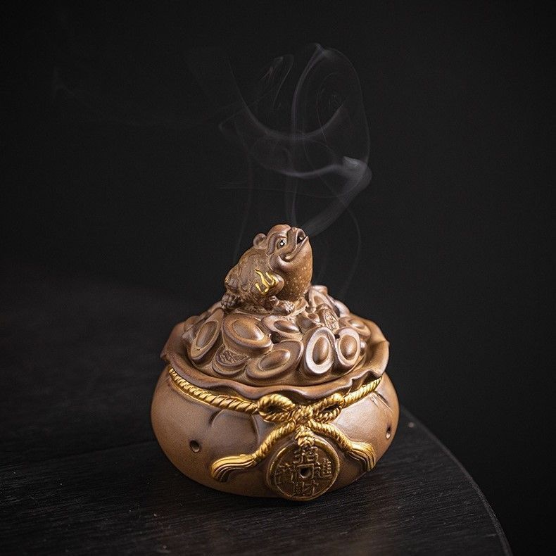 香炉 香炉禅飾り 線香 お香 蛙 カエル 元宝 お香立て 彫刻 ホルダー