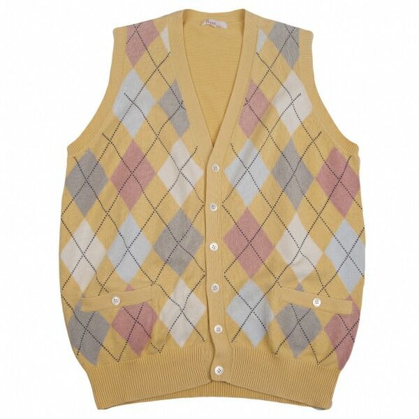 パパスPapas コットンアーガイルVネックニットベスト 黄他L - メルカリ