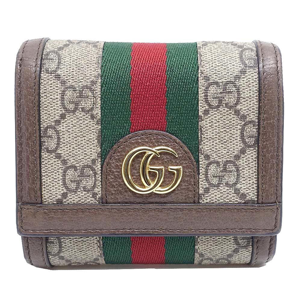 栄 グッチ 598662 オフディア GGスプリーム ジェリーライン ウォレット 二つ折り財布 ベージュ ゴールド金具 箱