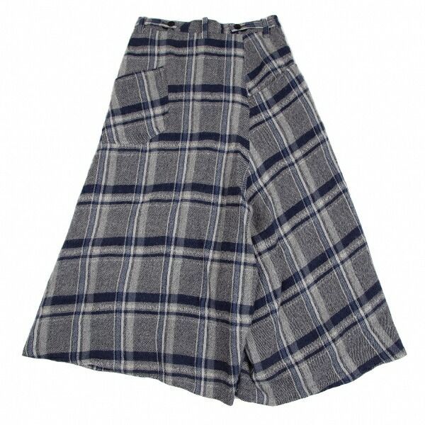 ワイズY's ウールリネンチェックアシンメトリーワイドサルエルパンツ