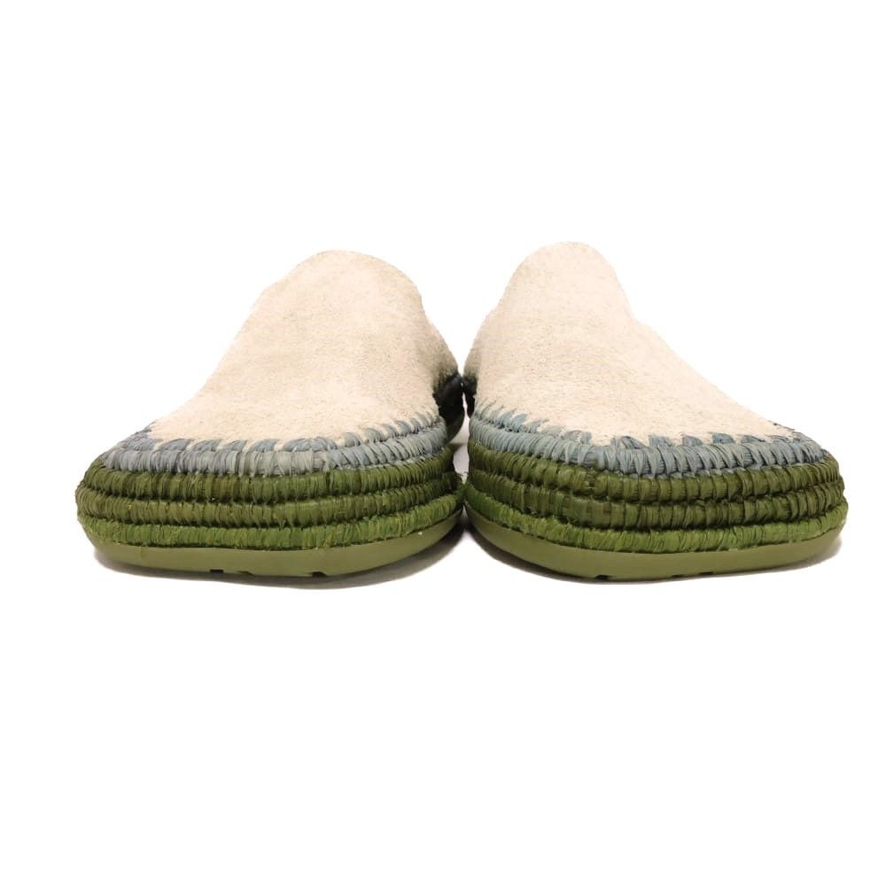 LOEWE ロエベ リオ スリッパ 40 ラフィア カーキ シューズ 25.5 cm アナグラム エンボス スエード グレー スリッポン