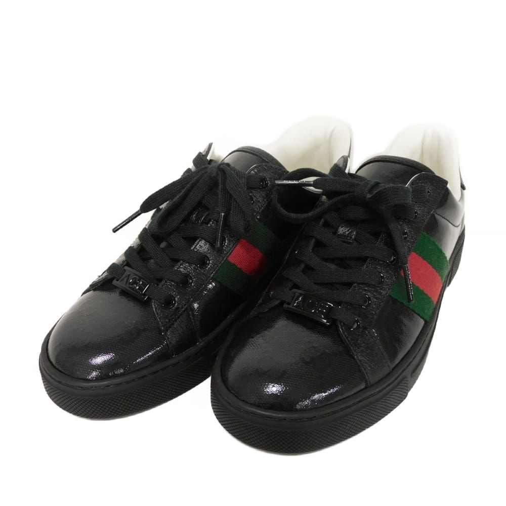 GUCCI グッチ エース ウェブ ストライプ 35 ロゴ 箔押し カーフ グリーン レッド 22 cm GG クリスタル ブラック スニーカー 760774 FACRF 1163