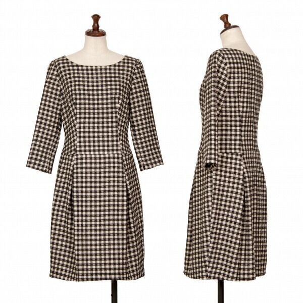 シビラSybilla 格子チェック織りウールワンピース ショップ 黒白M