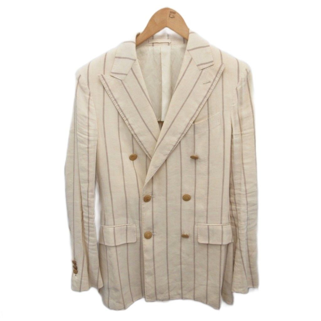 ラルディーニ テーラードジャケット チェック リネン混 ベージュ系 44