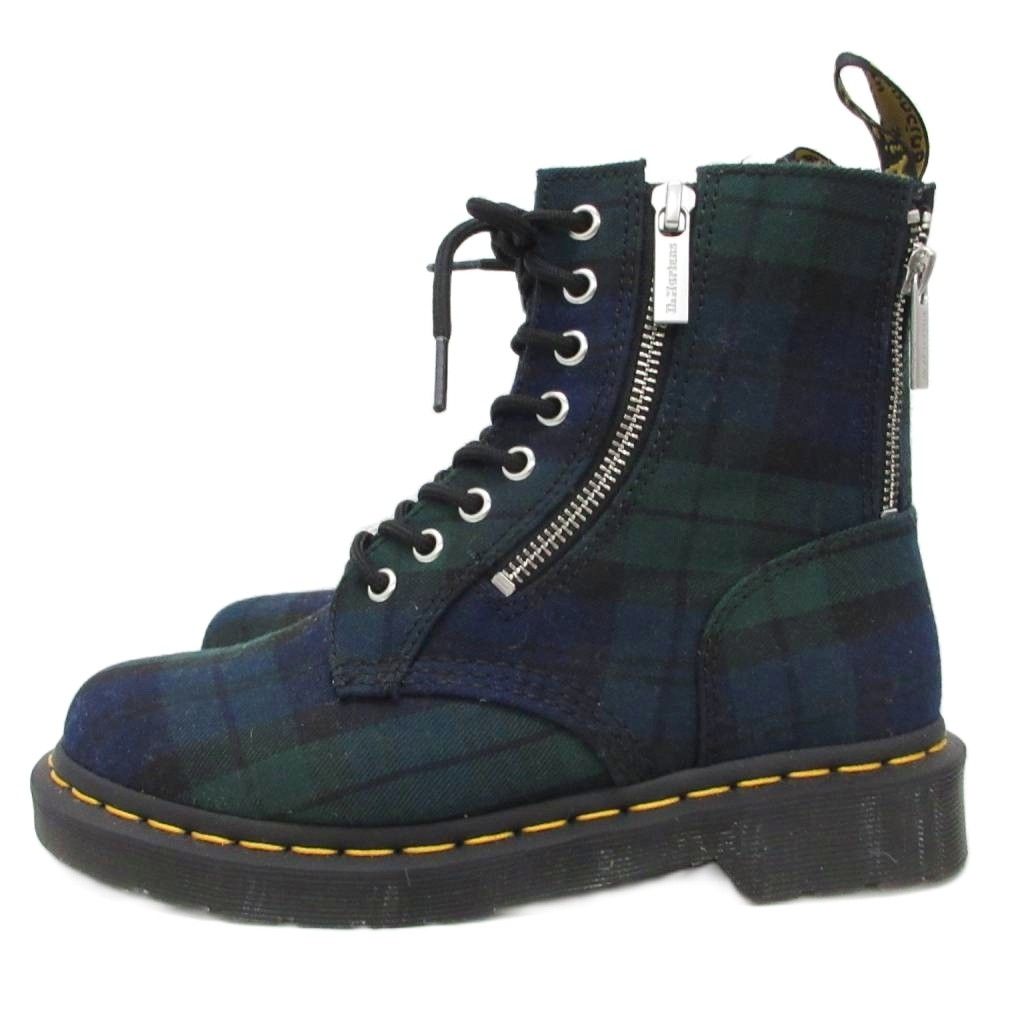 ドクターマーチン DR.MARTENS CORE 1460 ZIP クアッドアップリケ ブーツ ジップ チェック 5 青 ブルー 緑 グリーン