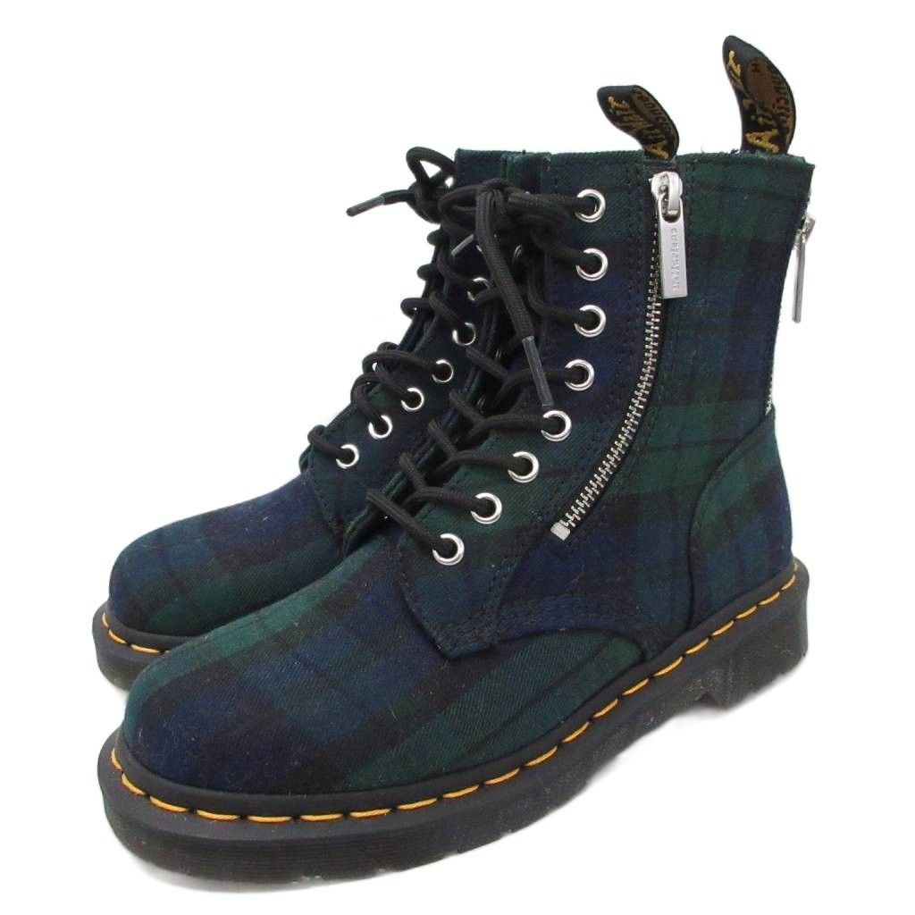 ドクターマーチン DR MARTENS CORE 1460 ZIP クアッドアップリケ ブーツ ジップ チェック 5 青 ブルー 緑 グリーン