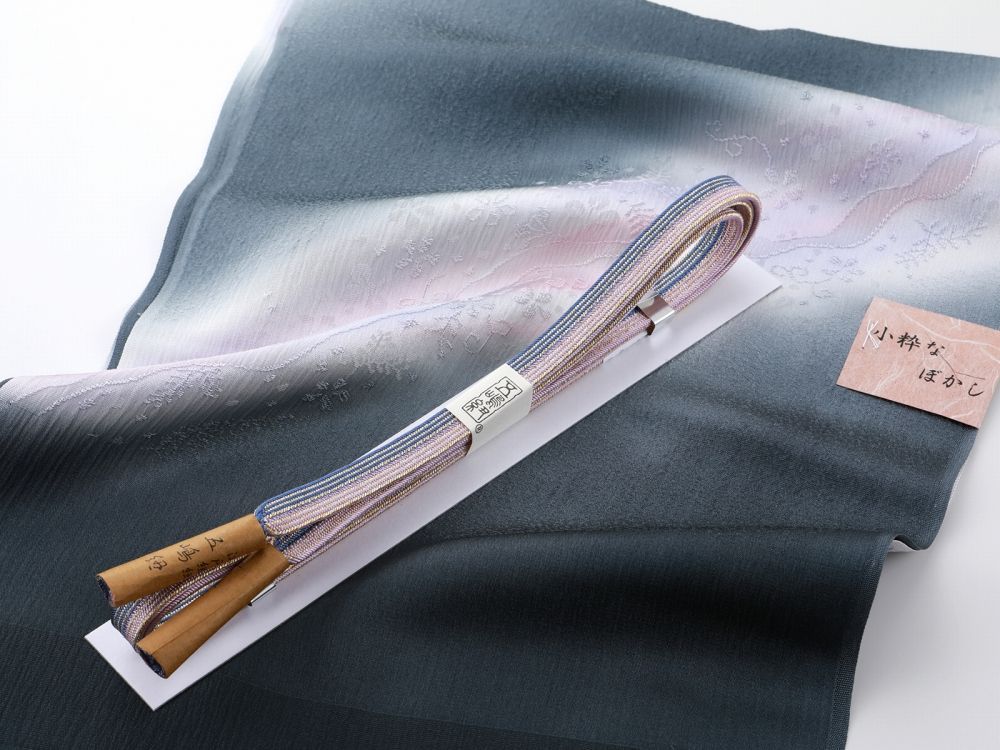 お洒落 江戸組紐 五嶋紐 正絹 帯締め ぼかし 帯揚げ 2点セット 深緑系 go-141-62