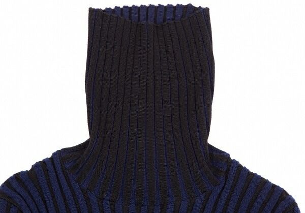 イッセイミヤケISSEY MIYAKE バイカラーリブタートルネックニット 青黒