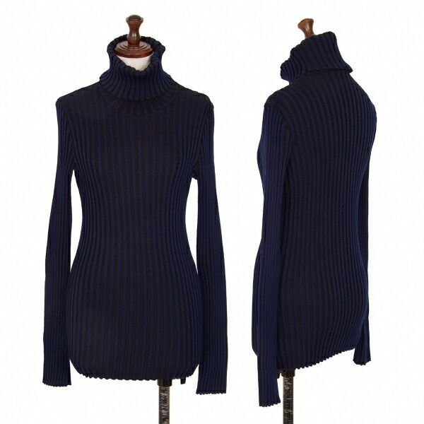 イッセイミヤケISSEY MIYAKE バイカラーリブタートルネックニット 青黒