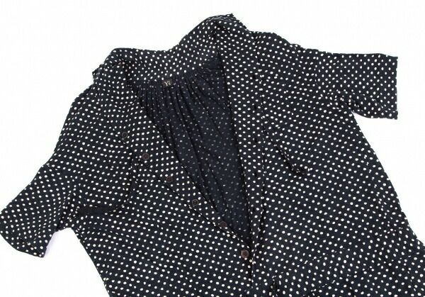 ワイズY's ドットコードシャーリングデザイン天竺ワンピース 紺2