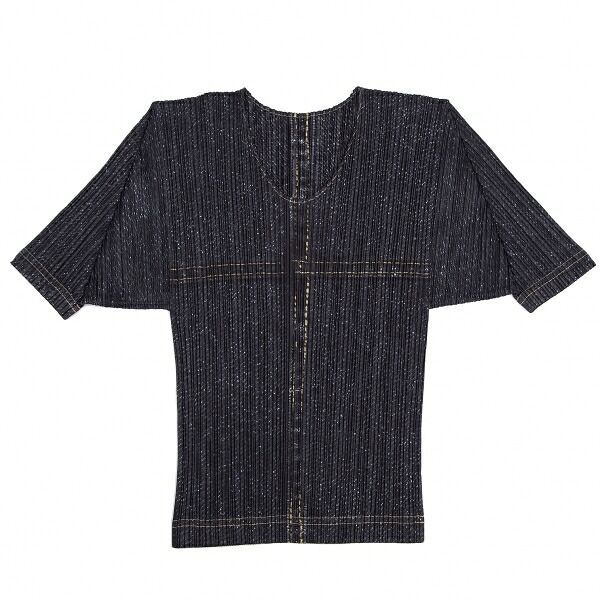 PLEATS PLEASE　プリーツプリーズ　プリーツトップス　デニム柄　転写 プリーツプリーズPLEATS PLEASE デニム転写プリントプリーツTシャツ