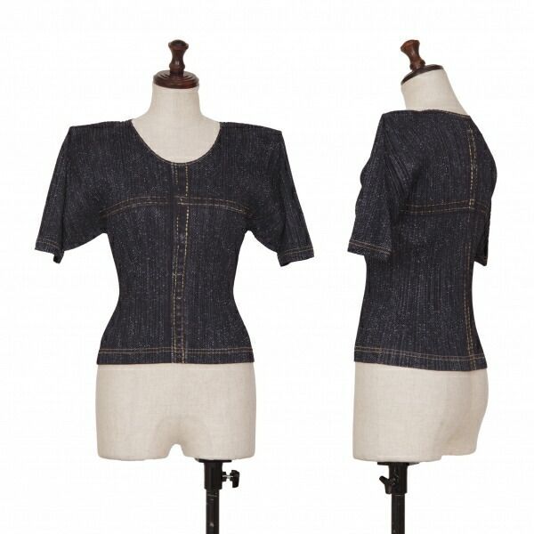 プリーツプリーズPLEATS PLEASE デニム転写プリントプリーツTシャツ