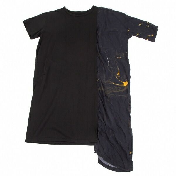 ワイズY's マーブルプリント切替アシンメトリーチュニック 黒2 2024