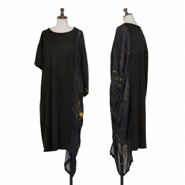 ワイズY's マーブルプリント切替アシンメトリーチュニック 黒2 2024