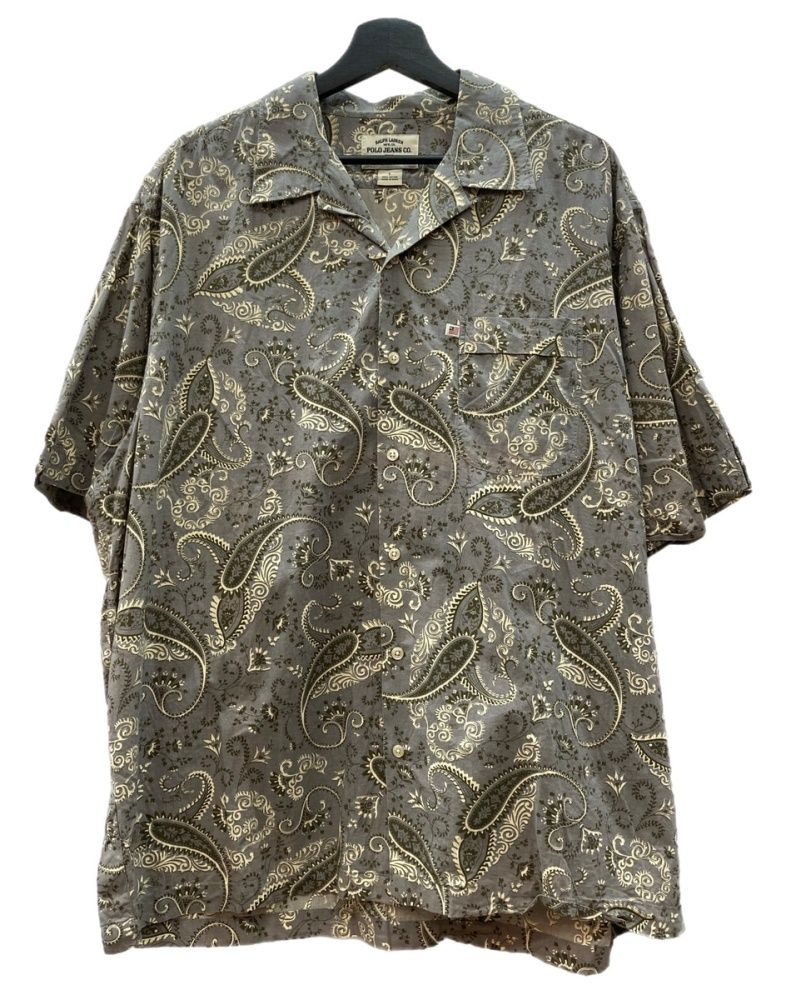 ラルフローレン RalphLauren POLO JEANS PAISLEY OPEN COLOR SHIRT ペイズリー オープン カラー シャツ インパクト21 アロハ 開襟 半袖 灰 半袖シャツ 総柄 マルチカラー Lサイズ 104 MT-2352
