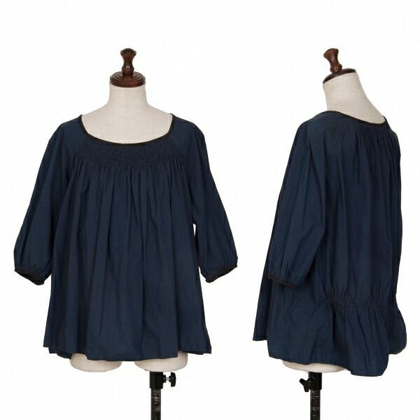 45rpm 45R 藍染ギャザータックデザインブラウス 紺1
