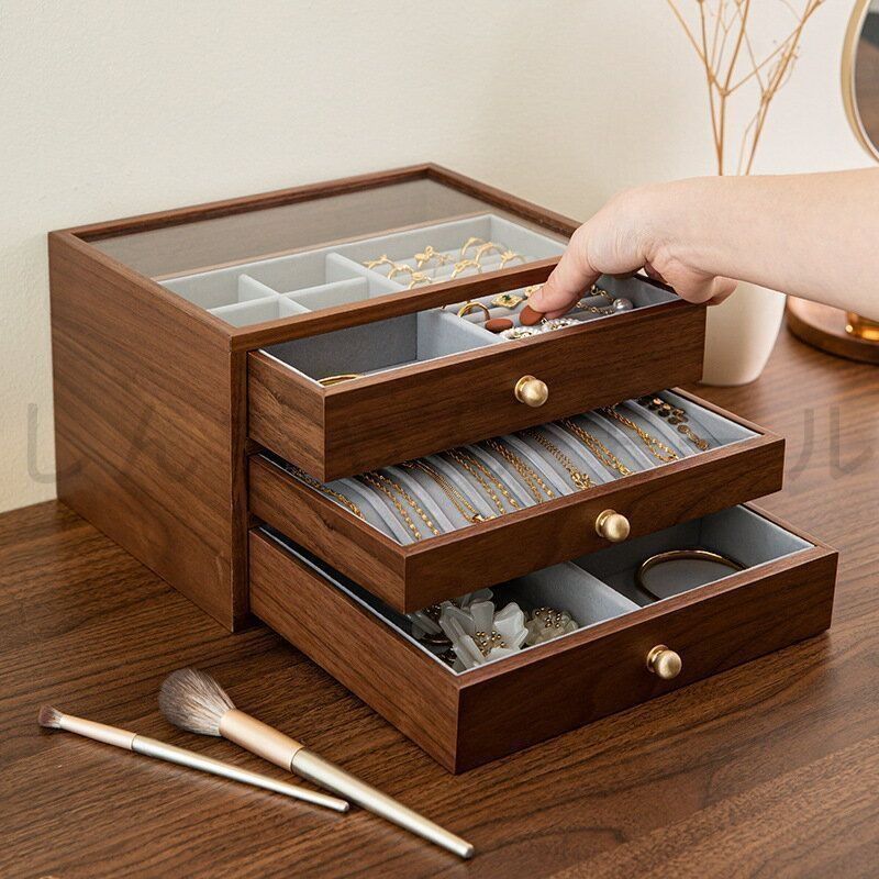 銘木 ジュエリーボックス アクセサリーケース 木製 仕切り調整 3段 大容量 IwaiLoft 銘木 ジュエリーボックス アクセサリーケース 木製 仕切り