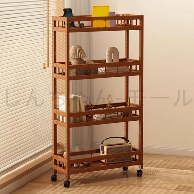 新しい未使用 多目的ワゴン キャスター付き サイドワゴン 収納ラック 整理棚 リビング収納 茶室 移動式 天然素材 ナチュラル キッチンワゴ