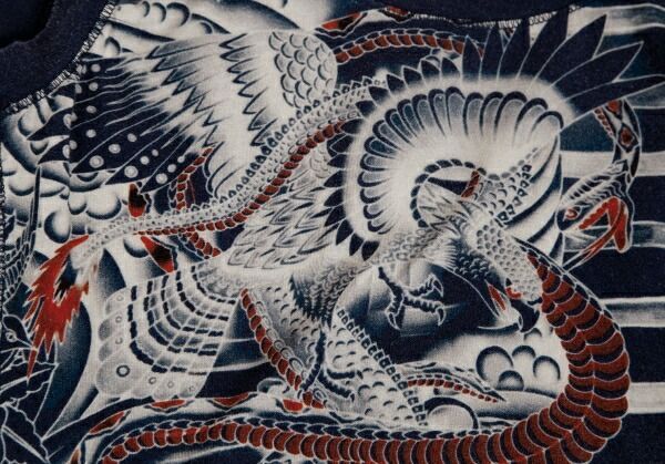  ジャンポールゴルチエ ソレイユJean Paul GAULTIER SOLEIL 龍プリントボーダーノースリーブワンピース 青白他M ワンピース マタニティ