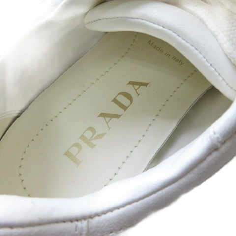  プラダ PRADA レザー スニーカー シューズ ローカット 三角プレート オフホワイト 37 24 cm スニーカー 靴