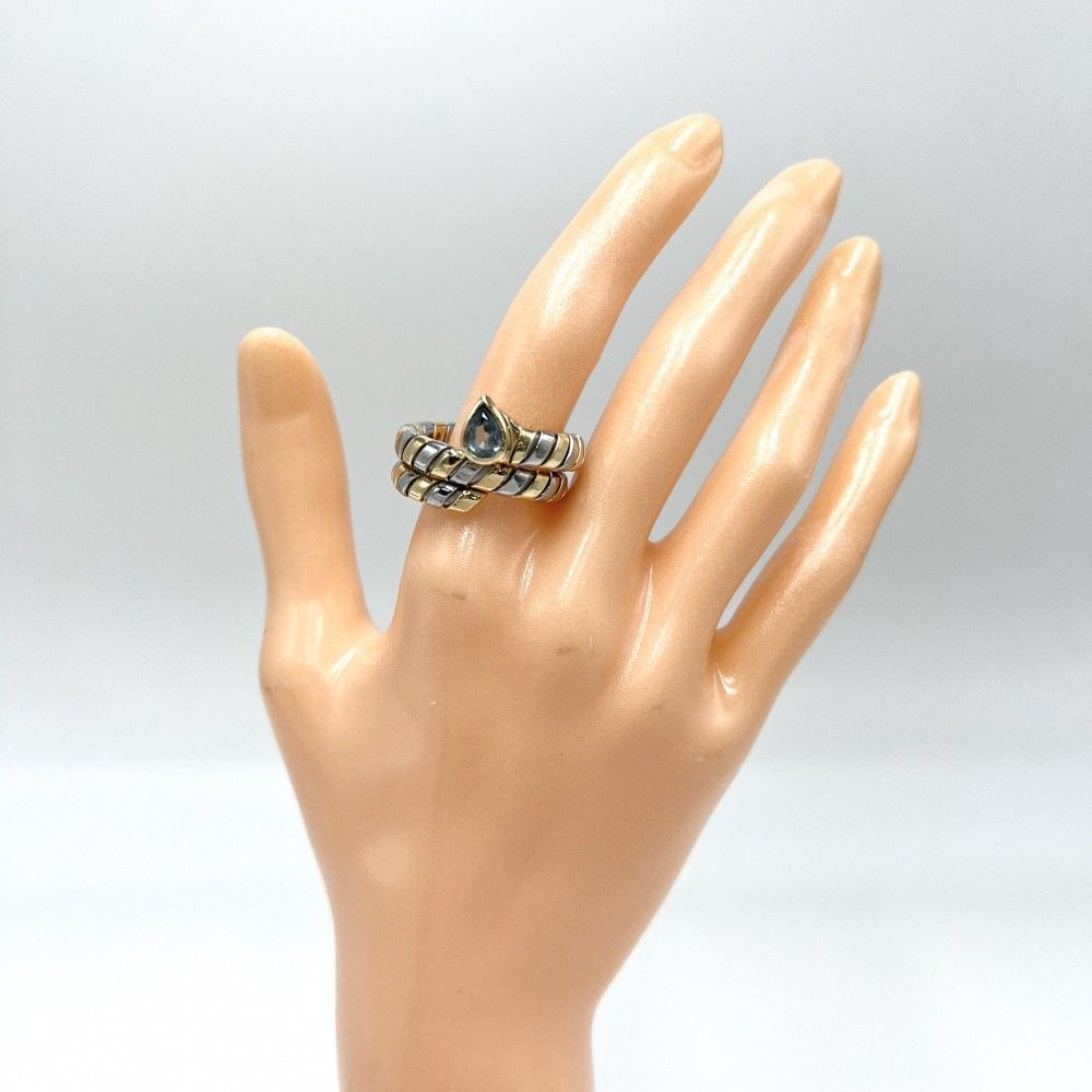 ブルガリ 指輪 ユニセックス トゥボガス ジュエリー 18金 YG Au 750 BVLGARI K 18イエローゴールド ステンレススチール ブルートパーズ 約16号 約8.9 g 品