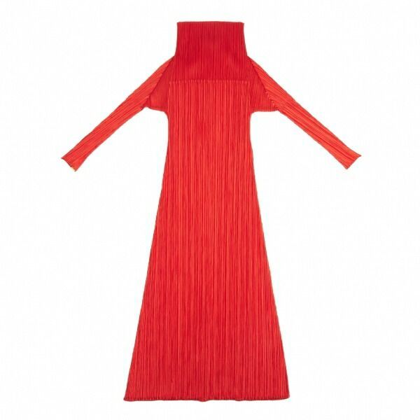 プリーツプリーズPLEATS PLEASE ハイネック異素材切替ワンピース 赤2