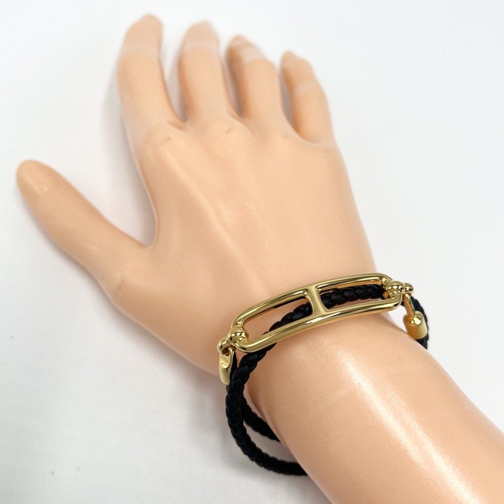 エルメス ブレスレット レディース ルリ ドゥブルトゥール HERMES レザー ブラック 黒 ゴールド 約10.1 g 品