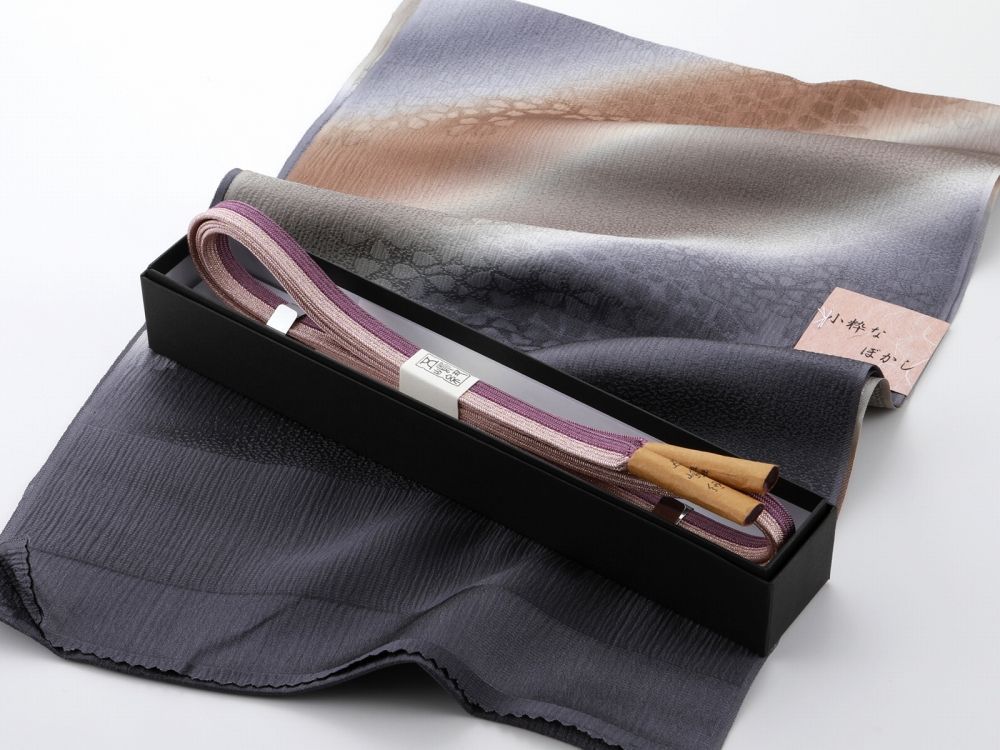 お洒落 江戸組紐 五嶋紐 正絹 帯締め ぼかし 帯揚げ 2点セット 濃グレー系 go-141-60