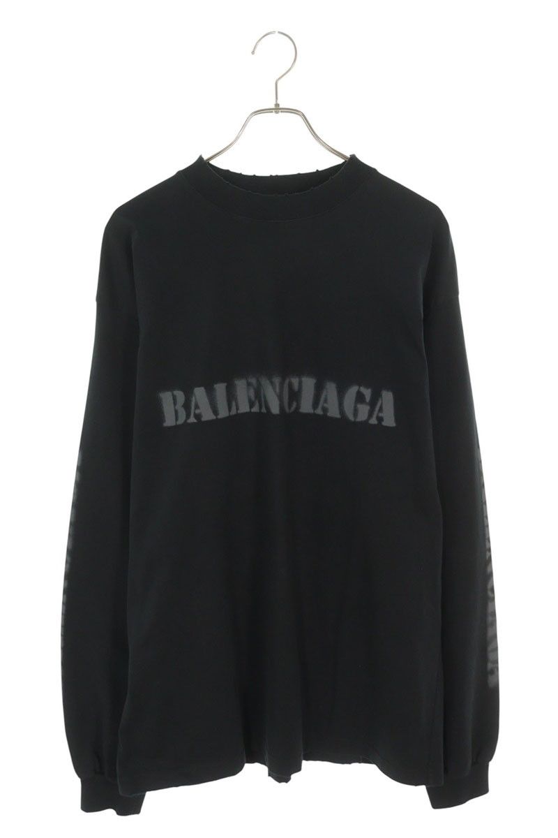 バレンシアガ 744449 TQVA 3 ステンシルロゴダメージ加工長袖カットソー メンズ S