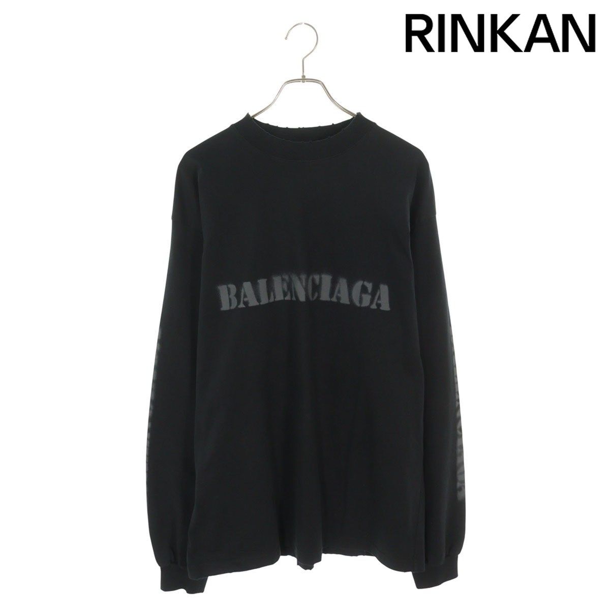 バレンシアガ 744449 TQVA 3 ステンシルロゴダメージ加工長袖カットソー メンズ S