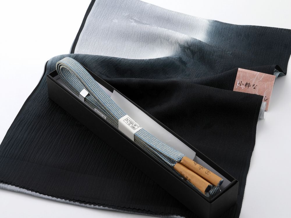 お洒落 江戸組紐 五嶋紐 正絹 帯締め ぼかし 帯揚げ 2点セット ブラック系 go 141 59