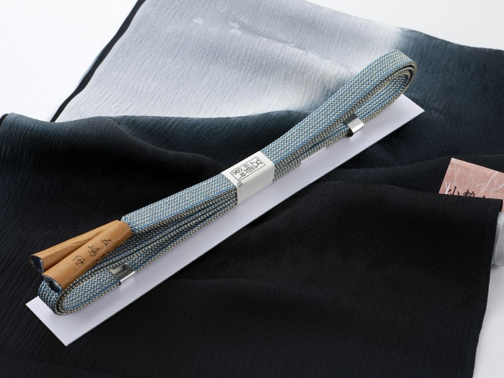 お洒落 江戸組紐 五嶋紐 正絹 帯締め ぼかし 帯揚げ 2点セット ブラック系 go-141-59