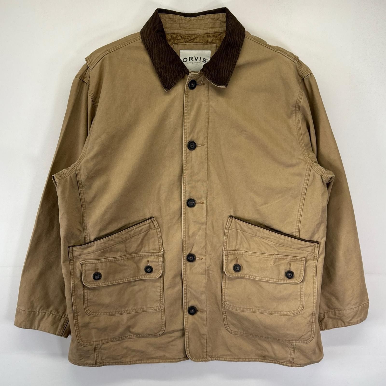 古着 オービス ORVIS カバーオール 大きいサイズ ハンティングジャケット 中綿 裏地キルティング アウトドア 2XL  ベージュ メンズ 古着 オービス ORVIS カバーオール 大きいサイズ ハンティング