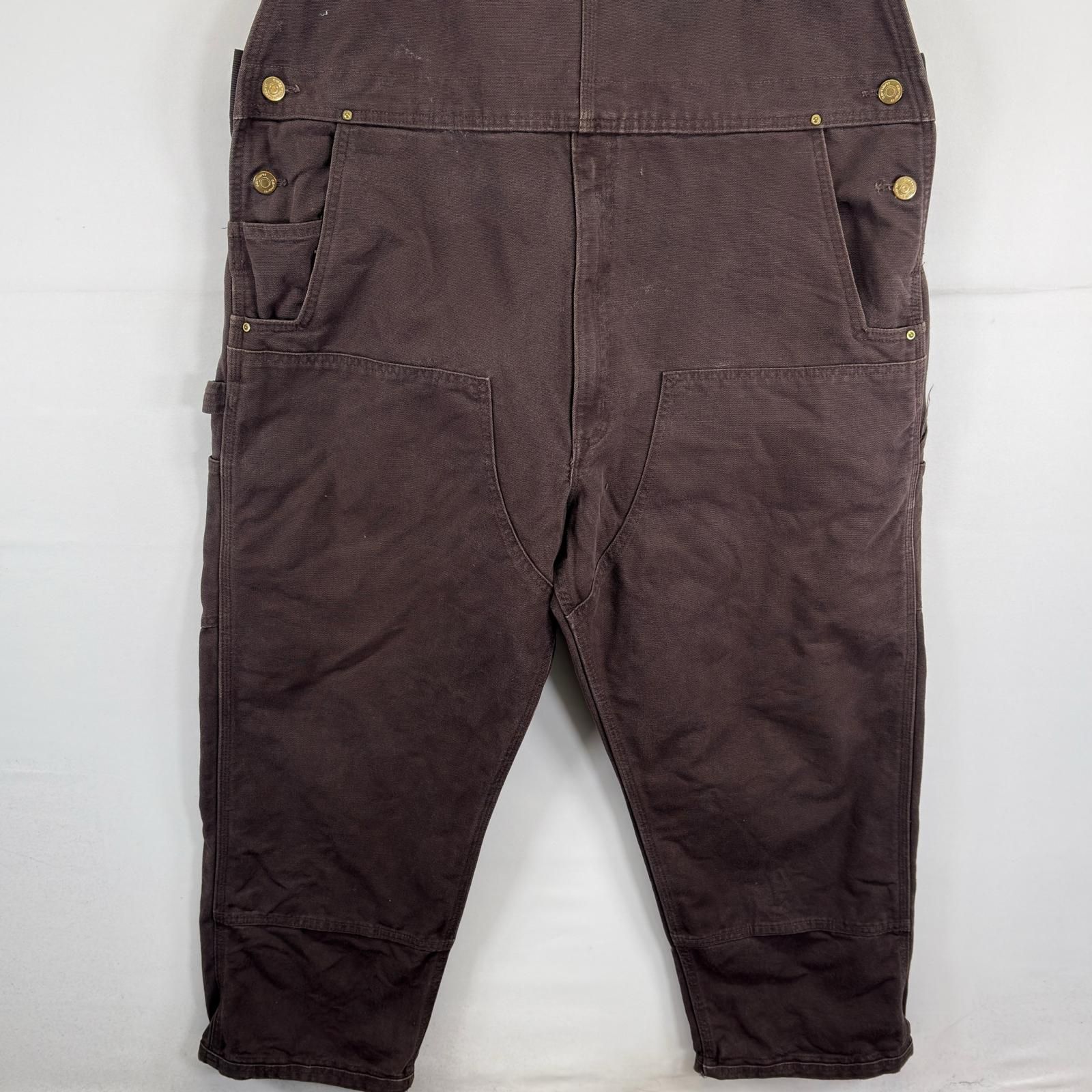 古着 カーハート Carhartt オーバーオール ダブルニー ワーク ダック 大きいサイズ ワンポイントロゴ w 44 L 32 ブラウン メンズ