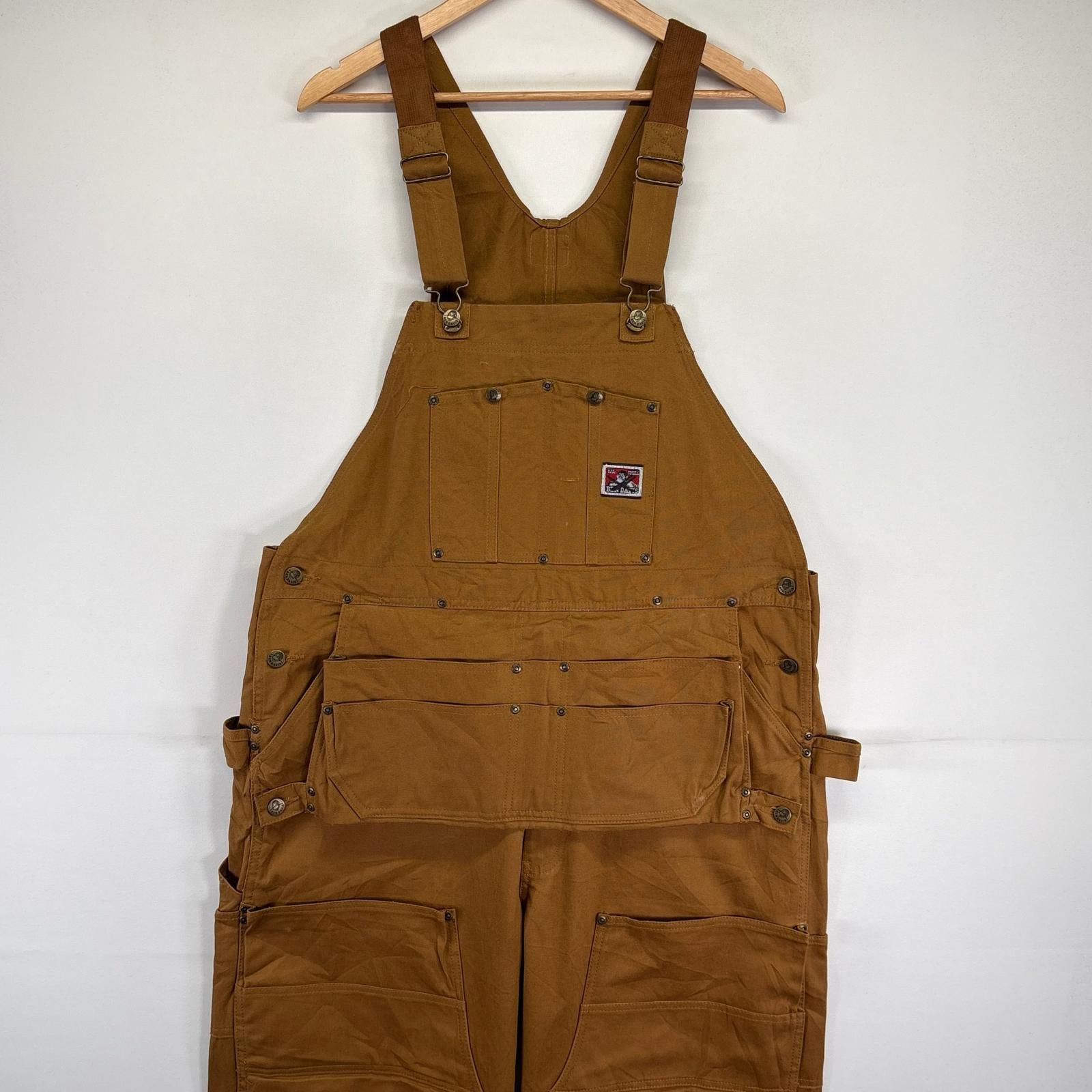 古着 ベンデイビス BEN DAVIS オーバーオール ワンポイント ダック ワーク ダブルニー w 42 L 34 ブラウン系 メンズ